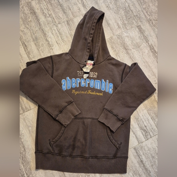 Abercrombie & Fitch Brown Hoodie with Blue Logo - Picture 1 of 5